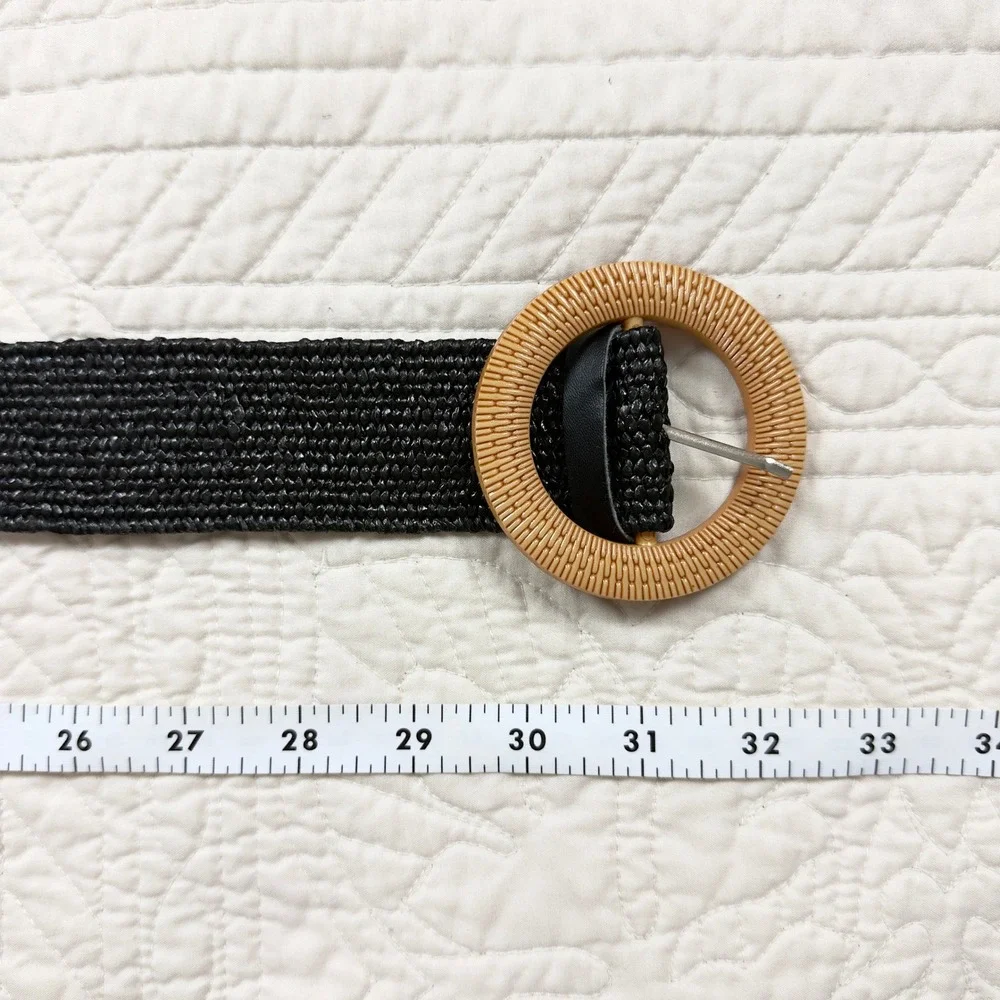 Vintage‎ Boho Woven Belt Stretchy Straw OS Chunky Buckle Hippie Earthy Indie